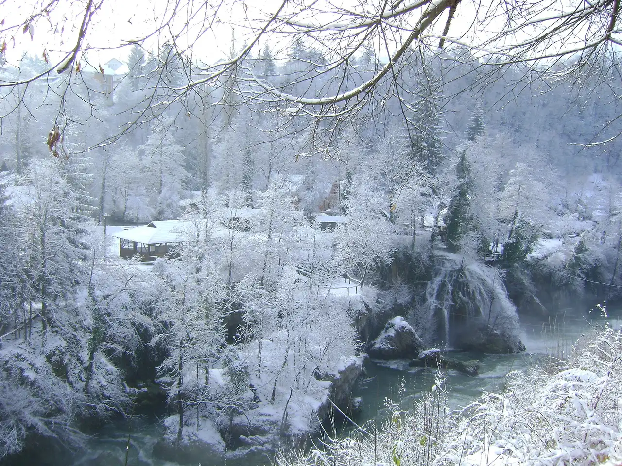 The watermills and weirs of Rastoke where the Slunjčica drops toward the Korana at Slunj
